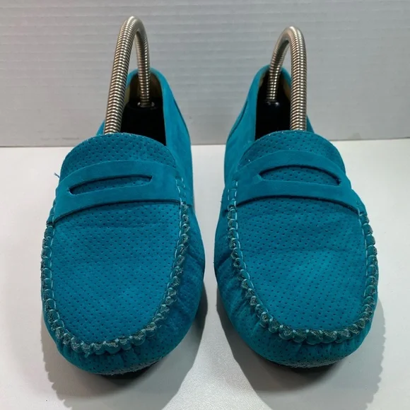 Pierre Dumas Turquoise Blue Suede Penny Loafers Women’s 8 - Picture 6 of 14